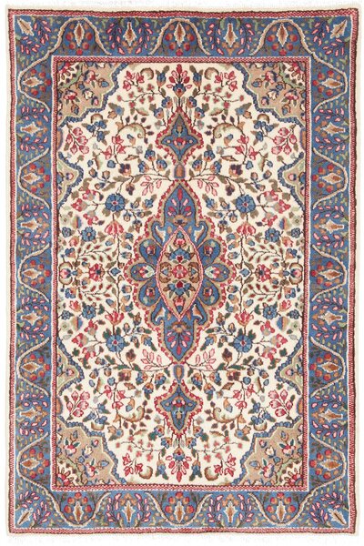 Tappeto Kerman Persia Medaglione Avorio Blu 92x140 Cm