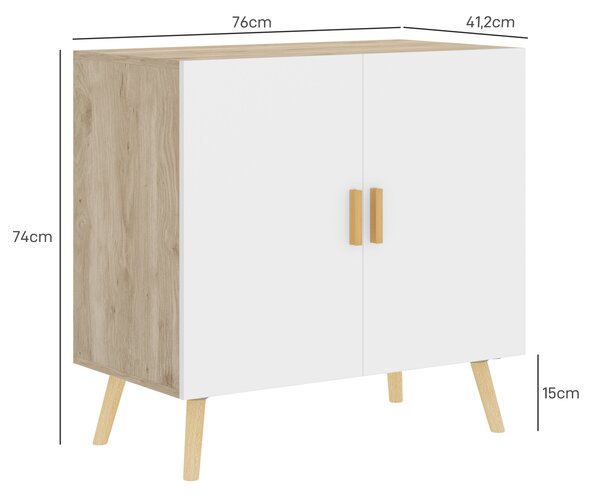 HOMCOM Mobile Multiuso con Ripiano Regolabile su 3 Livelli e Base Rialzata, in Legno, 76x41.2x74 cm, Bianco e Rovere | Aosom Italy
