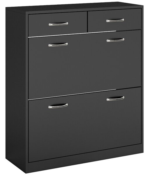 HOMCOM Mobile Scarpiera da 12 Paia con 2 Ripiani Interni Regolabili e 2 Cassetti, in Legno, 80x30x91.5 cm, Nero