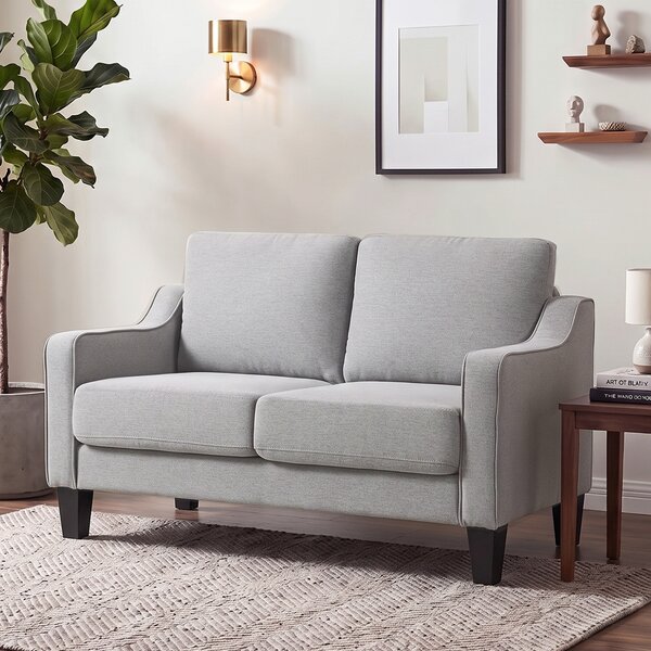 HOMCOM Divano Moderno e Salvaspazio 2 Posti in Tessuto Effetto Lino, 136x77x86 cm, Grigio Chiaro | Aosom Italy