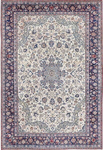 Tappeto Nadjafabad Persia Medaglione Avorio Blu 310x465 Cm
