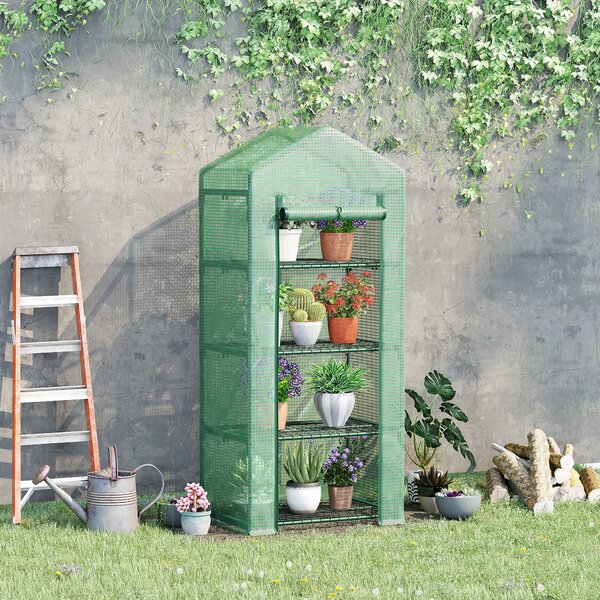 Outsunny Serra per Ortoda con Scaffale a 4 liveli e 2 parta cerniera per Balcone e Terrazzo, in PE, Verde Scuro, 70x50x160cm | Aosom Italy