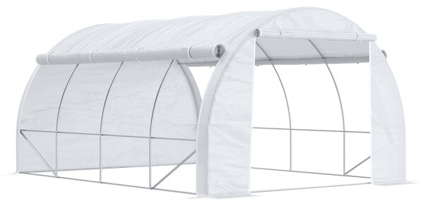 Outsunny Serra a Tunnel con Porta, Pannelli e 8 Finestre Avvolgibili, in Acciaio Zincato e PE, 3.97x3x2 m, Bianco | Aosom Italy