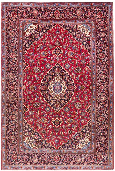 Tappeto Kashan Fine Persia Medaglione Rosso Blu 147x220 Cm