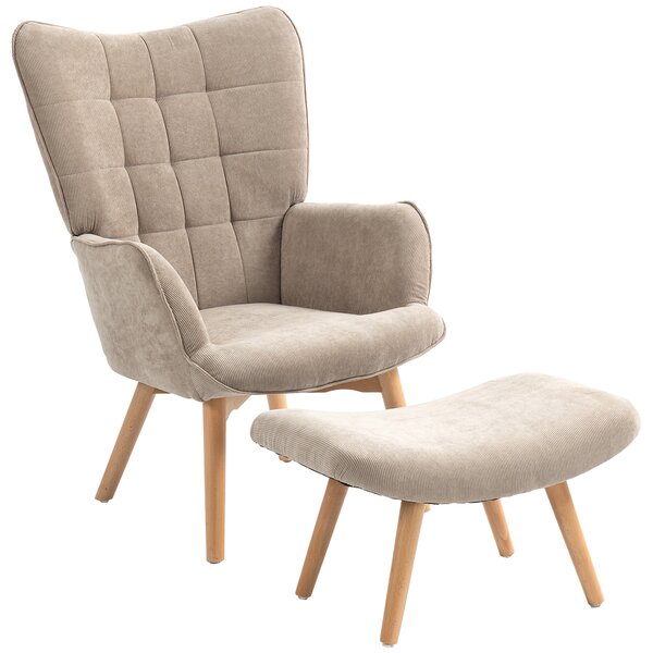 HOMCOM Poltrona con Poggiapiedi in Stile Contemporaneo, in Tessuto Effetto Velluto, 72x80x101 cm, Marrone Chiaro | Aosom Italy