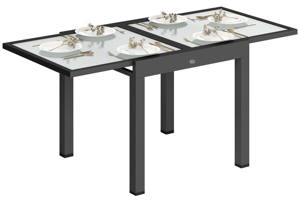 Outsunny Tavolo da Pranzo Allungabile da Giardino con Piano in Vetro e Alluminio, 80-160x80x75 cm, Nero e Trasparente | Aosom Italy