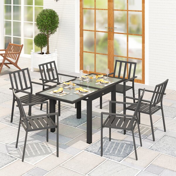 Outsunny Tavolo da Pranzo Allungabile da Giardino con Piano in Vetro e Alluminio, 80-160x80x75 cm, Nero e Trasparente | Aosom Italy