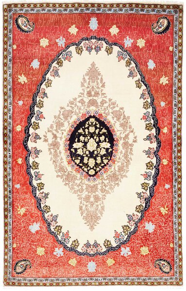 Tappeto Kashan Fine Persia Medaglione Rosso Corallo Crema 135x210 Cm