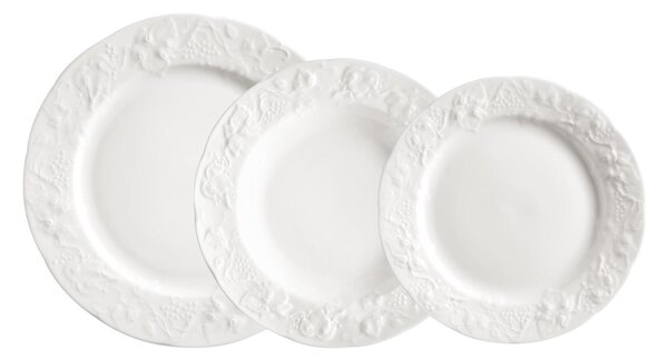 Servizio piatti 18 pezzi 6 posti tavola in porcellana con decoro Sottosmalto Collezione Toscana lavabile in lavastoviglie colore Bianco