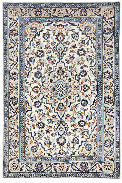 Tappeto Kashan Fine Persia Medaglione Crema Blu 97x146 Cm