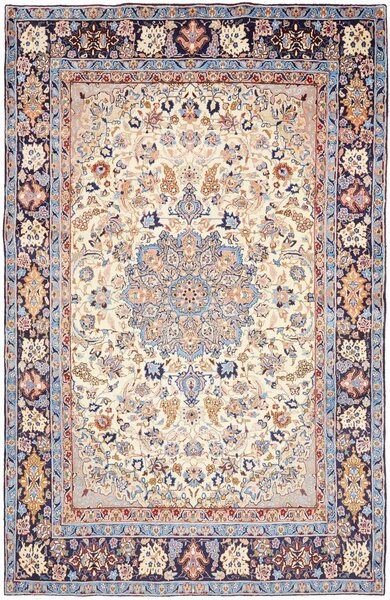 Tappeto Nadjafabad Persia Medaglione Avorio Blu 200x313 Cm