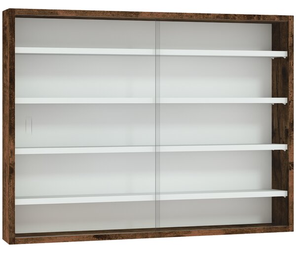 HOMCOM Bacheca Portaoggetti a 4 Ripiani Regolabili, Vetrina a Muro in Vetro e Legno, 80x9.5x60 cm, Marrone | Aosom Italy