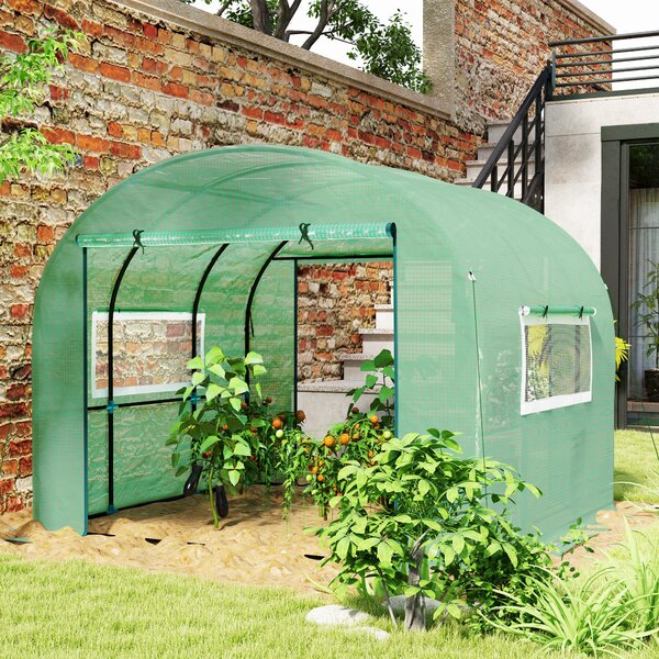 Outsunny Serra a Tunnel per Orto 3x3x2 m in Acciaio e PE Anti UV con Porte Avvolgibili e Finestre, Verde | Aosom Italy