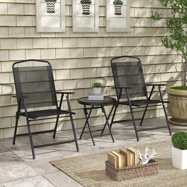 Outsunny Set da Giardino 3 Pezzi con 2 Sedie 53.5x64x93 cm e Tavolino da Caffè Ø45x50 cm, in Metallo, Nero | Aosom Italy