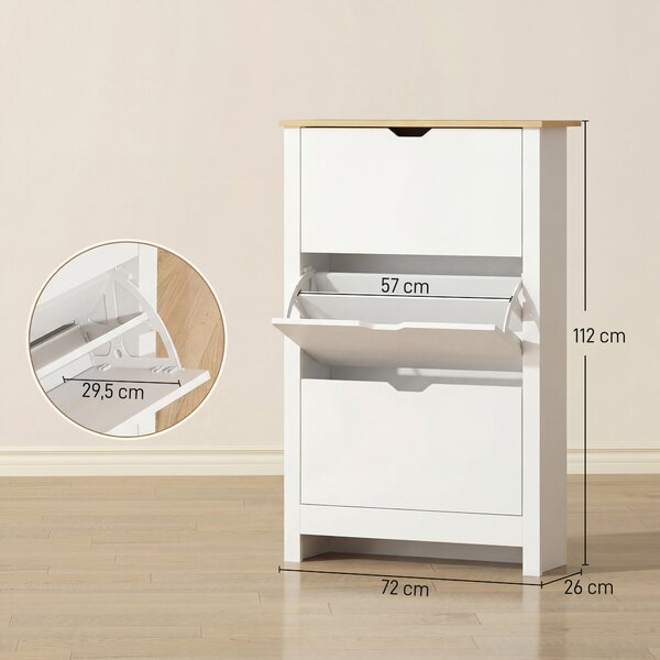 HOMCOM Scarpiera Slim per 18 Paia di Scarpe, 3 Cassetti con 2 Ripiani Regolabili e Rimovibili, 72x26x112 cm, Bianco | Aosom Italy