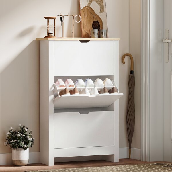HOMCOM Scarpiera Slim per 18 Paia di Scarpe, 3 Cassetti con 2 Ripiani Regolabili e Rimovibili, 72x26x112 cm, Bianco | Aosom Italy