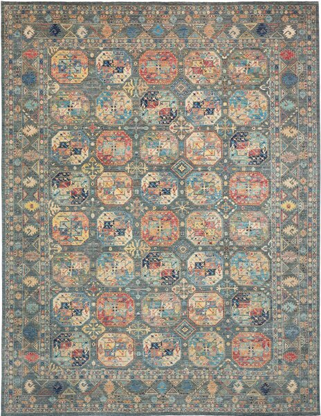 Tappeto Zigler Fine Pakistan Geometrico Blu Petrolio Policromo 300x388 Cm