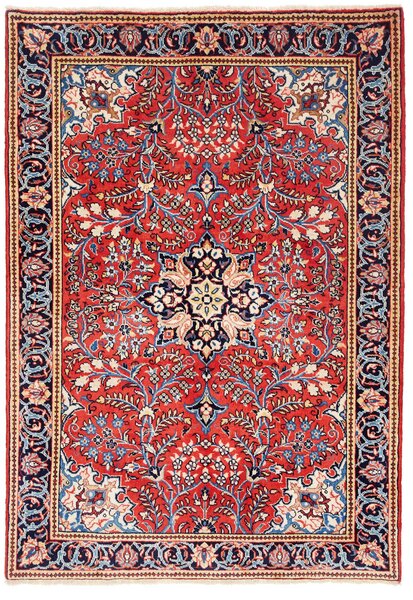 Tappeto Sarough Persia Medaglione Rosso Blu 107x152 Cm