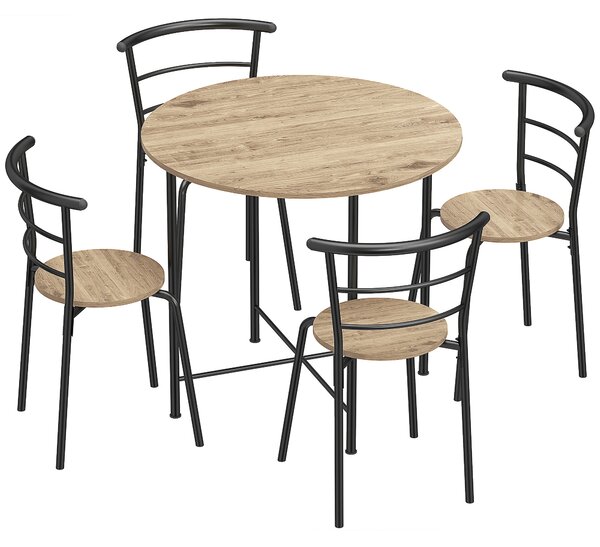 HOMCOM Set Tavolo da Pranzo Rotondo con 4 Sedie Salvaspazio in Legno e Metallo Stile Industriale | Aosom Italy