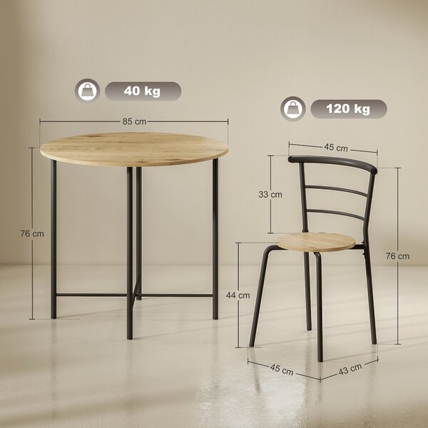 HOMCOM Set Tavolo da Pranzo Rotondo con 4 Sedie Salvaspazio in Legno e Metallo Stile Industriale | Aosom Italy