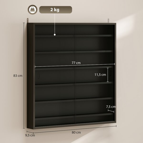 HOMCOM Bacheca Portaoggetti a 6 Ripiani Regolabili in Legno con Ante in Vetro, 80x9.5x83 cm, Nero | Aosom Italy