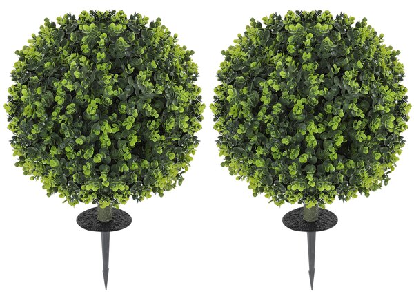 HOMCOM Set 2 Piante Artificiali di Bosso da 40 cm con Picchetto Integrato per Interno ed Esterno, Verde | Aosom Italy