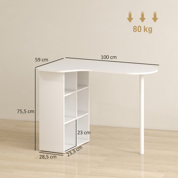 HOMCOM Scrivania per Camera Ricurva con 6 Ripiani e 4 Scaffali Regolabili, in Acciaio e Legno, 100x59x75.5 cm, Bianco | Aosom Italy