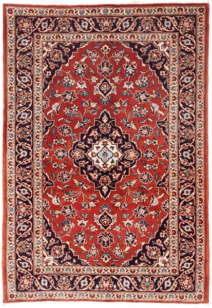 Tappeto Kashan Fine Persia Medaglione Rosso Blu 100x148 Cm