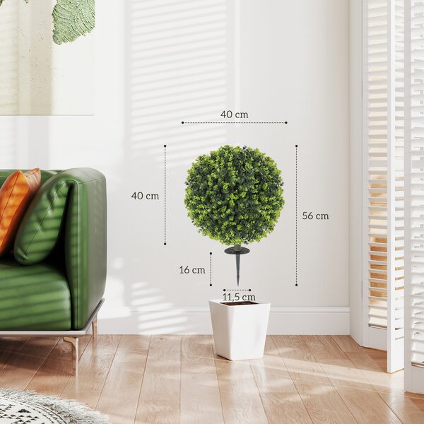 HOMCOM Set 2 Piante Artificiali di Bosso da 40 cm con Picchetto Integrato per Interno ed Esterno, Verde | Aosom Italy