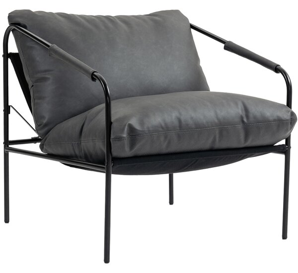 HOMCOM Poltrona da Salotto in Pelle PU e Telaio in Metallo con Cuscini Spessi, 74.5x75x77 cm, Grigio Carbone | Aosom Italy