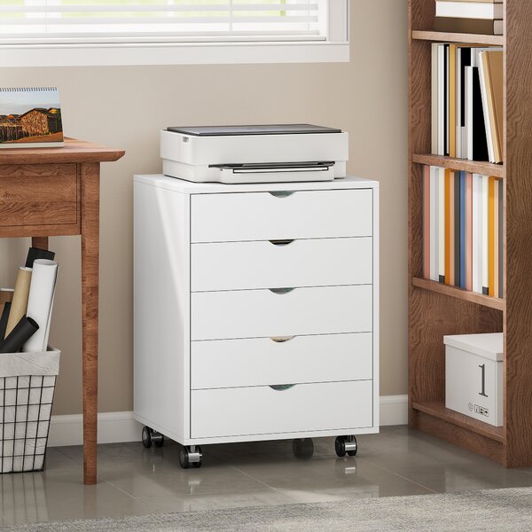 HOMCOM Cassettiera da Ufficio con 5 Cassetti per Documenti A3, Ruote e Blocco, 50x40x67.5 cm, Bianco | Aosom Italy