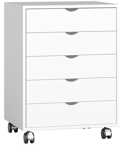 HOMCOM Cassettiera da Ufficio con 5 Cassetti per Documenti A3, Ruote e Blocco, 50x40x67.5 cm, Bianco | Aosom Italy
