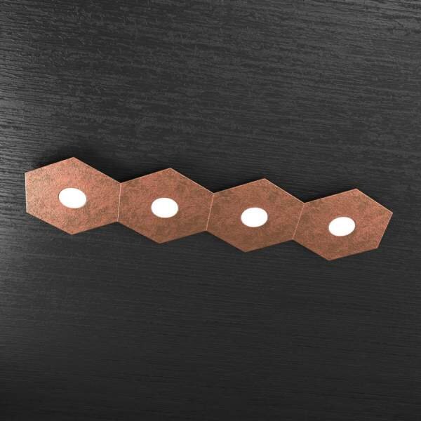 Plafoniera Moderna Hexagon Metallo Foglia Rame 4 Luci Led 12X4W