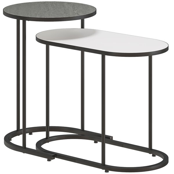 HOMCOM Set 2 Tavolini da Salotto Impilabili con Telaio in Metallo per Soggiorno e Ufficio, Grigio e Bianco | Aosom Italy