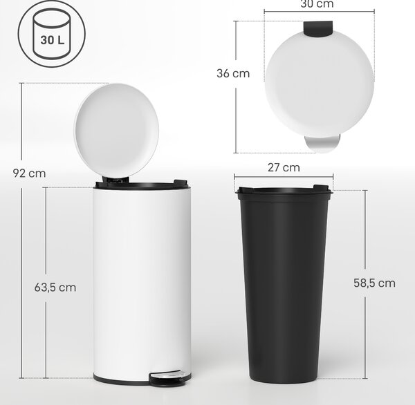HOMCOM Bidone Immondizia a Pedale da 30L con Coperchio a Chiusura Morbida, Cestino Rifiuti in Metallo e PP, 36x30x63.5 cm, Bianco Crema | Aosom Italy