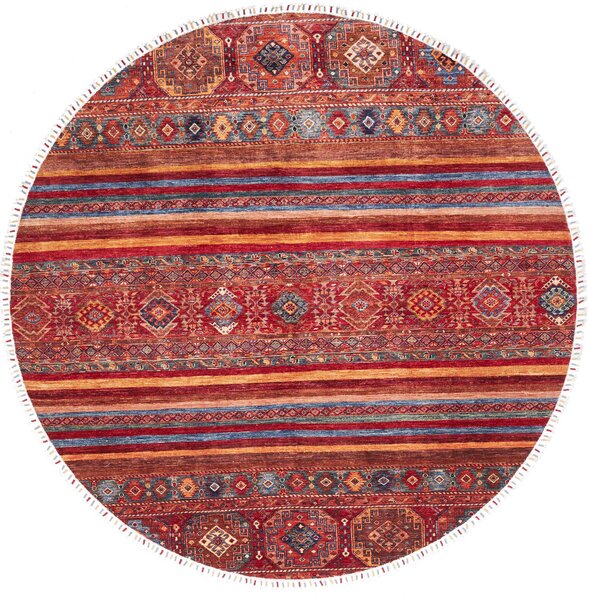 Tappeto Samarkand Pakistan Geometrico Rosso Ocra 249x249 Cm