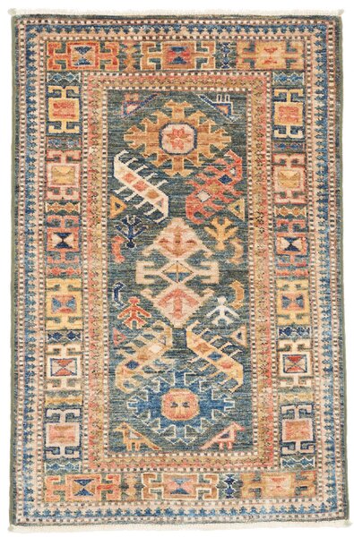 Tappeto Kazak Fine Pakistan Astratto Petrolio Ocra 63x97 Cm