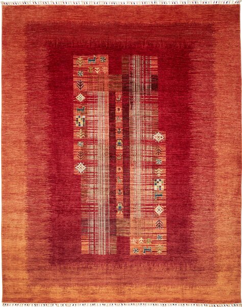 Tappeto Siva Pakistan Geometrico Rosso Arancio 245x301 Cm