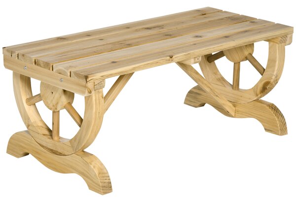 Outsunny Panchina da Giardino 2 Posti a Doghe con Gambe a Ruota di Carro, in Legno, 98x50x39.5 cm, color Legno | Aosom Italy