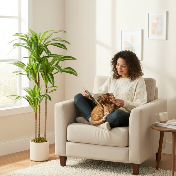 HOMCOM Pianta Artificiale di Dracena Verde in PEVA e Legno con Vaso Contenitore in PP e Cemento, 60x40x120 cm | Aosom Italy