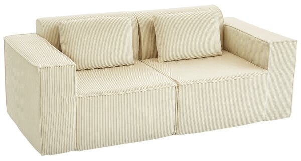 HOMCOM Divano 3 Posti Modulare con Seduta Profonda, Braccioli Larghi e 2 Cuscini in Velluto a Coste, Beige | Aosom Italy