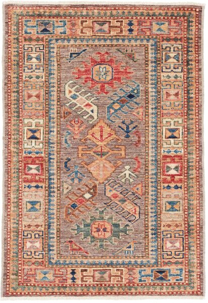 Tappeto Kazak Fine Pakistan Geometrico Marrone Rosso 68x99 Cm