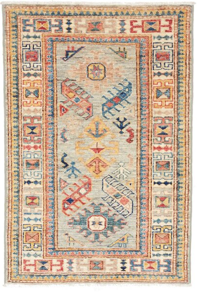 Tappeto Kazak Fine Pakistan Geometrico Azzurro Rosso 69x101 Cm