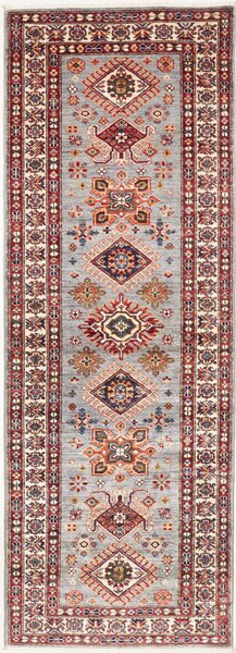 Tappeto Kazak Fine Pakistan Geometrico Grigio Azzurro Rosso 84x245 Cm