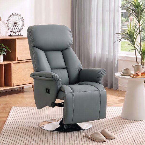 HOMCOM Poltrona Relax Girevole Reclinabile 130° con Poggiapiedi, Braccioli Svasati, in Finta Pelle, Grigio | Aosom Italy