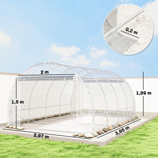 Outsunny Serra a Tunnel 3x4x2 m con Porte Avvolgibili, Telaio in Acciaio e Copertura in PE Anti-UV, Trasparente | Aosom Italy