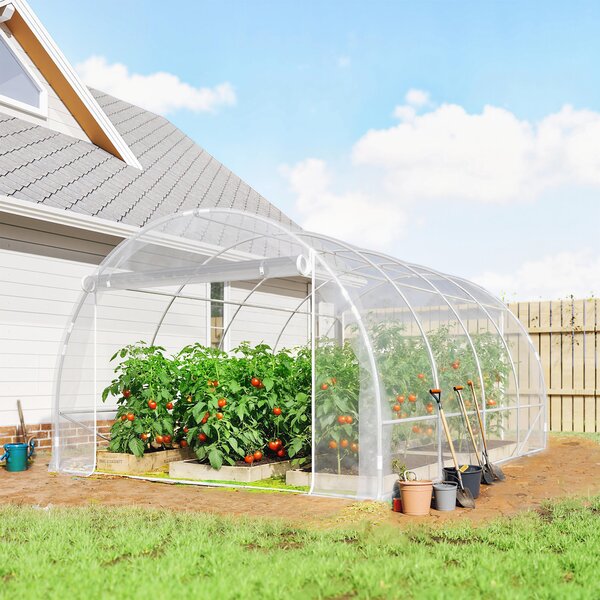 Outsunny Serra a Tunnel 3x4x2 m con Porte Avvolgibili, Telaio in Acciaio e Copertura in PE Anti-UV, Trasparente | Aosom Italy
