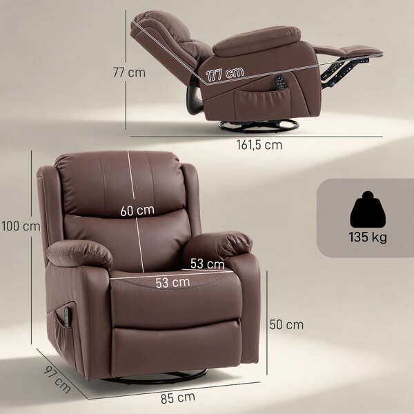 HOMCOM Poltrona Relax Reclinabile con 8 Punti Massaggianti, Riscaldanti e Poggiapiedi, 87x97X100 cm, Marrone | Aosom Italy