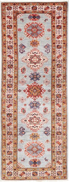 Tappeto Kazak Fine Pakistan Geometrico Blu Cielo Rosso 75x218 Cm