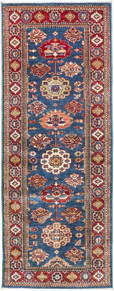 Tappeto Kazak Fine Pakistan Astratto Blu Rosso 76x202 Cm